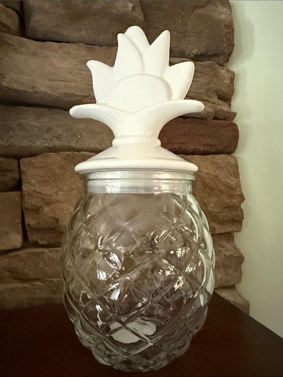 Other - White Pineapple Glass Jar with Decorative Ceramic Top